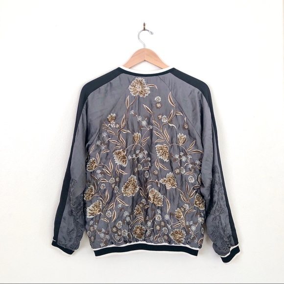 {ZARA} Beaded + Embroidered Satin Bomber Jacket - Picture 5 of 8